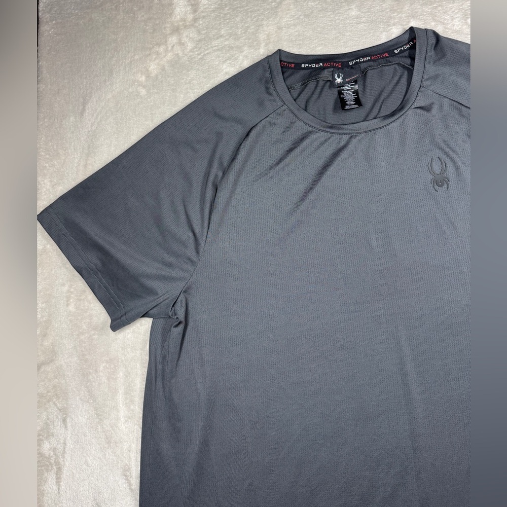 Spyder Men’s Dark Charcoal Grey Athletic Active Crewneck Short Sleeves Tee XL - Picture 2 of 14